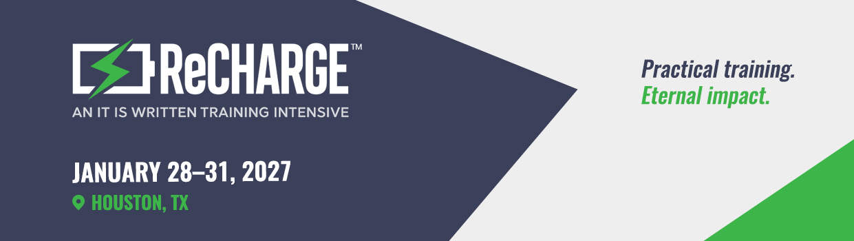 ReCharge - an It Is Written public evangelism and church growth retreat. January 22-25, 2026 in Atlanta, Georgia.